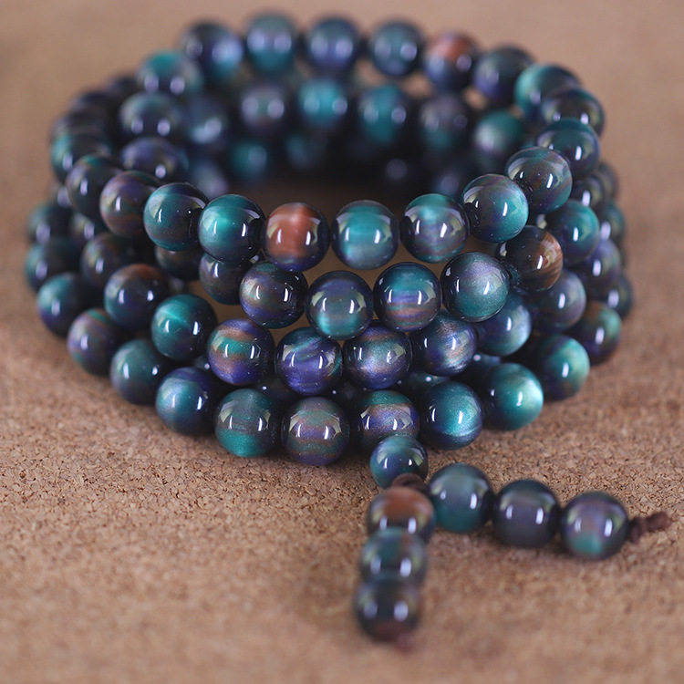 仿天然绿晶石手链蓝绒晶饰品手串蓝晶手链男女款颗颗猫眼效应