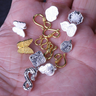 藏银铜圆纽扣平安喜乐尾扣手工编绳梅花连接扣福字配件手链扣子