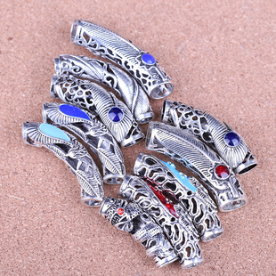 新款金银色滴油多彩镶嵌DIY藏银项链 金刚藤鸡血藤手镯弯管配件