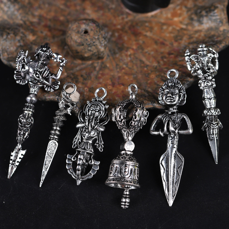 藏银普巴金刚杵吊坠金刚橛降魔杵密宗法器藏传配饰DIY108菩提
