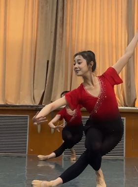 古典舞纱衣练功服身韵女技巧组合短袖基训纱衣红色渐变新款演出服