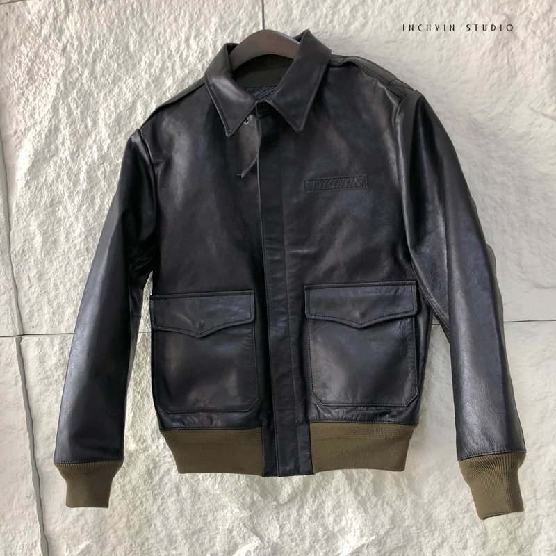 质感茶芯植鞣牛皮男士夹克皮衣