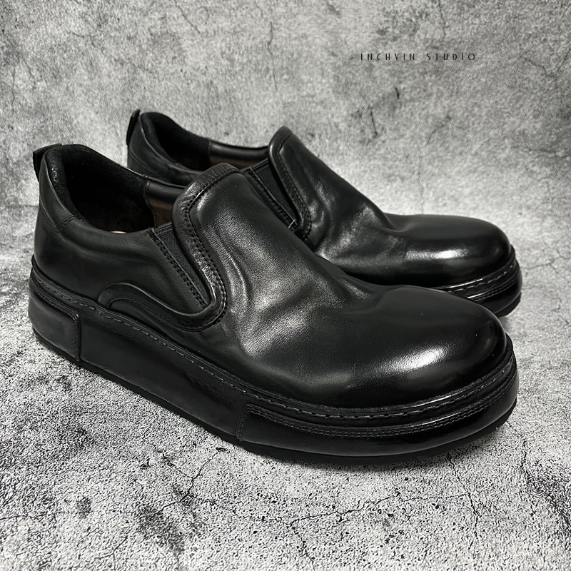 蜡感马皮包皮底男士一脚蹬休闲鞋