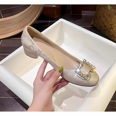 新中式国风粗跟单鞋水钻旗袍婚鞋