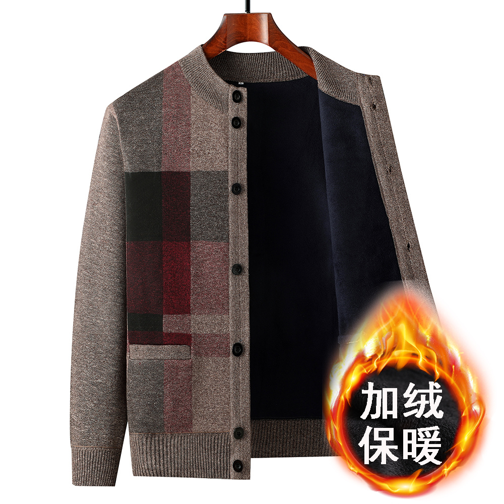 冬季爸爸加绒加厚开衫毛衣