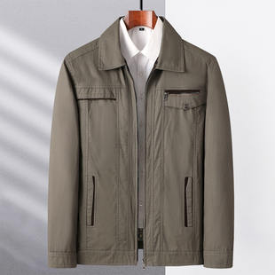 中年男士 爸爸装 夹克衫 纯棉薄款 翻领全棉外套老人衣服宽松 春秋季