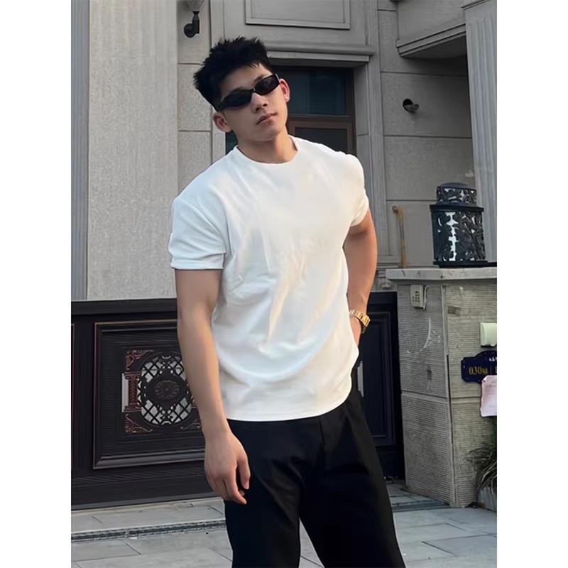 夏季重磅美式修身男士短袖T恤