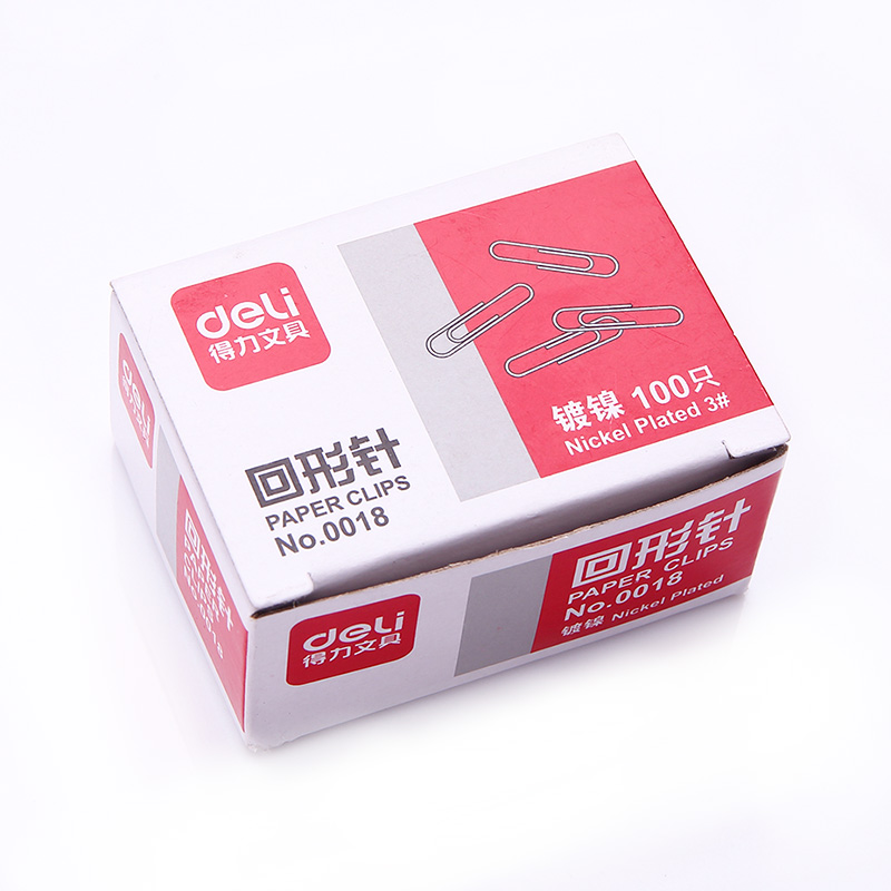 得力0018 银色金属回形针曲别针财务用品办公专用 一盒价天津市