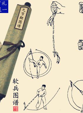 九节鞭子麒麟鞭响鞭健身甩鞭软兵器少林武术鞭技训练图画卷轴收藏