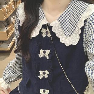 法式复古三件套连衣裙女秋冬娃娃领宽松气质甜美森系温柔初恋长裙