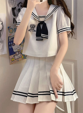 JK制服套装裙子少女生夏装2025新款初中高中学生海军领百褶连衣裙