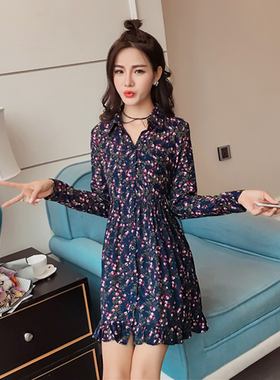 1657#实拍 新款宽松翻领碎花连衣裙衬衫裙内搭A字打底裙大码女装