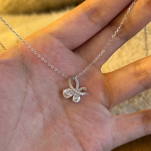 S925纯银闪钻蝴蝶锁骨链轻奢