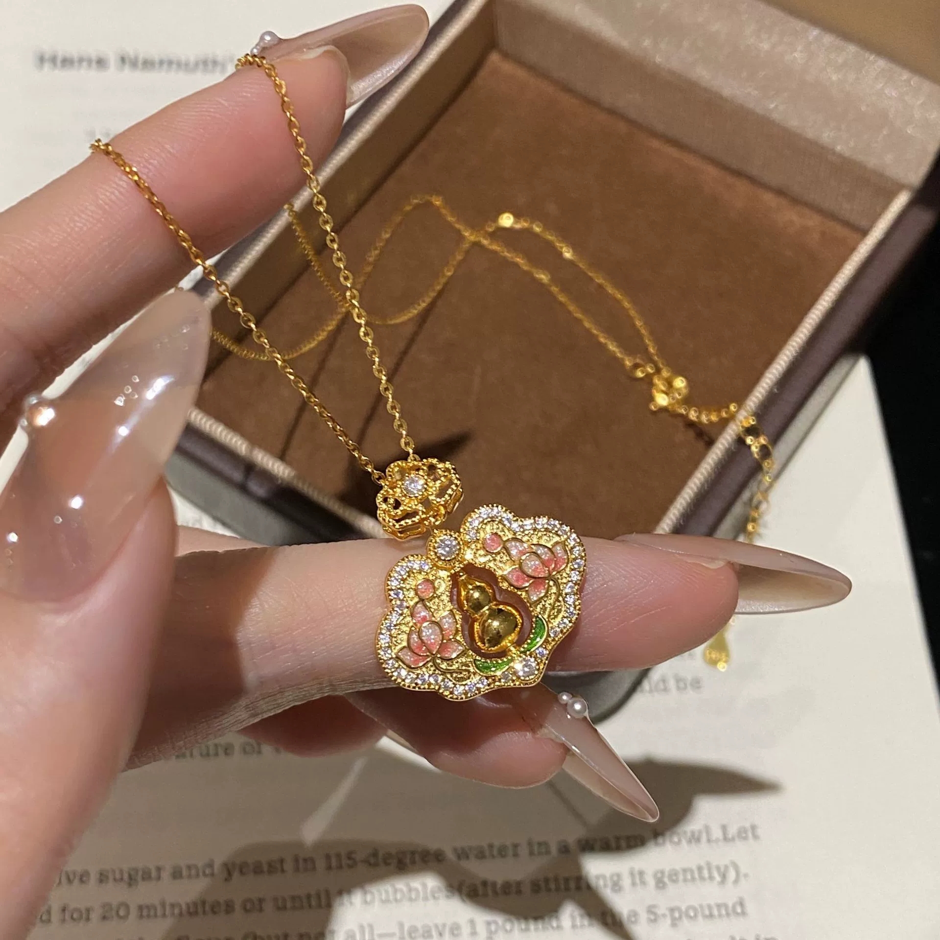 S925纯银新中式莲花如意锁项链