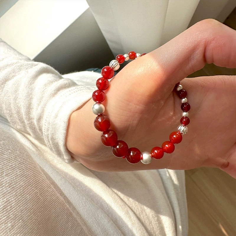 弹力绳中国红本命年s925纯银手串