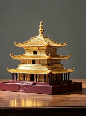 中国四大名楼岳阳楼 合金模型 家居书房玄关电视柜装饰品创意摆件