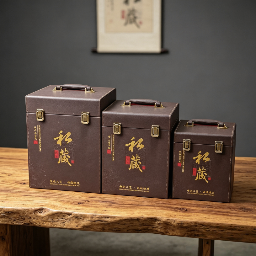 皮盒包装礼盒定制礼品景德镇陶瓷酒瓶酒坛烫金高档高端仿古图片