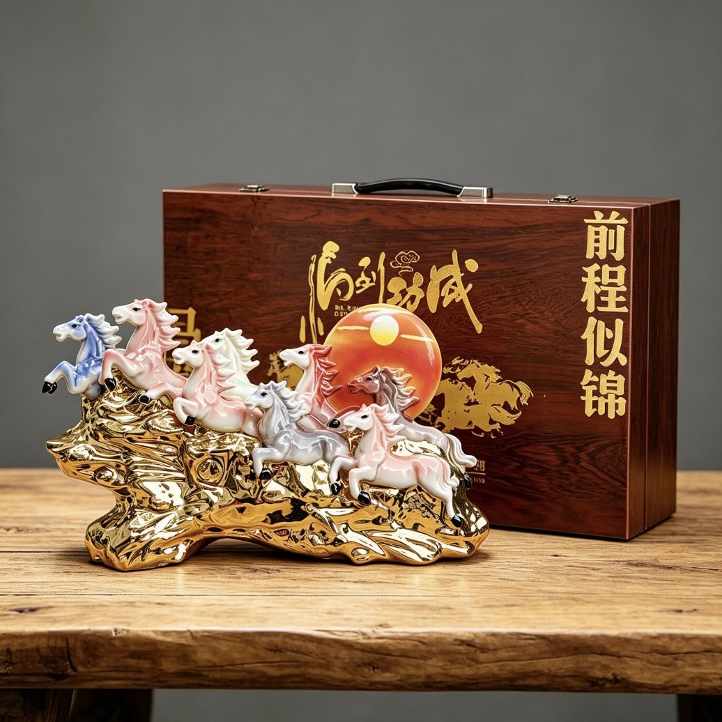 景德镇陶瓷酒瓶空瓶生肖马到成功酒坛八骏雄风八骏图家用摆件花瓶