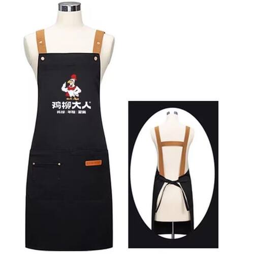 新款鸡柳大人围裙帽子定制logo印字奶茶店餐饮厨房防水工作服短袖