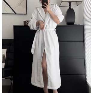 Missking 中长款酒店浴袍磨毛连帽情侣睡袍气质亲肤短绒男女W刺绣