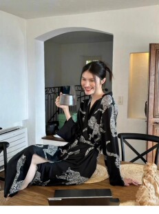 性感豹子真丝睡衣女款2024新款夏季冰丝绸轻奢高级感睡袍浴袍晨袍