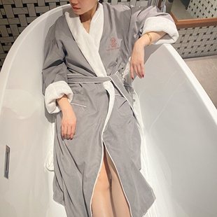 Missking五星酒店浴袍纯棉磨毛双面贵气情侣睡袍亲肤短绒春秋冬