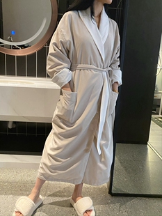 高端W字母酒店五星级浴袍女四季通用吸水速干双层加绒秋冬睡袍