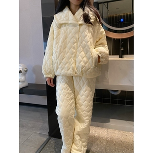 小众高端  三层夹棉加厚冬季女士韩版时尚型大翻领可外穿家居服