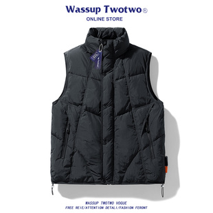 潮牌简约立领羽绒马甲复古情侣款 TWO冬季 保暖坎肩马夹 TWO WASSUP