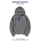 TWO TWO美式 潮流简约连帽毛衣男款 WASSUP 宽松休闲百搭打底针织衫