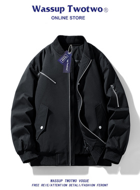 WASSUP TWO TWO美式纯色立领棉服男款秋冬季潮流宽松休闲保暖外套