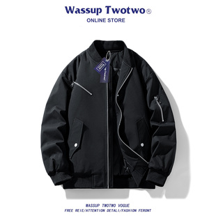 秋冬季 WASSUP 纯色立领棉服男款 TWO美式 潮流宽松休闲保暖外套 TWO