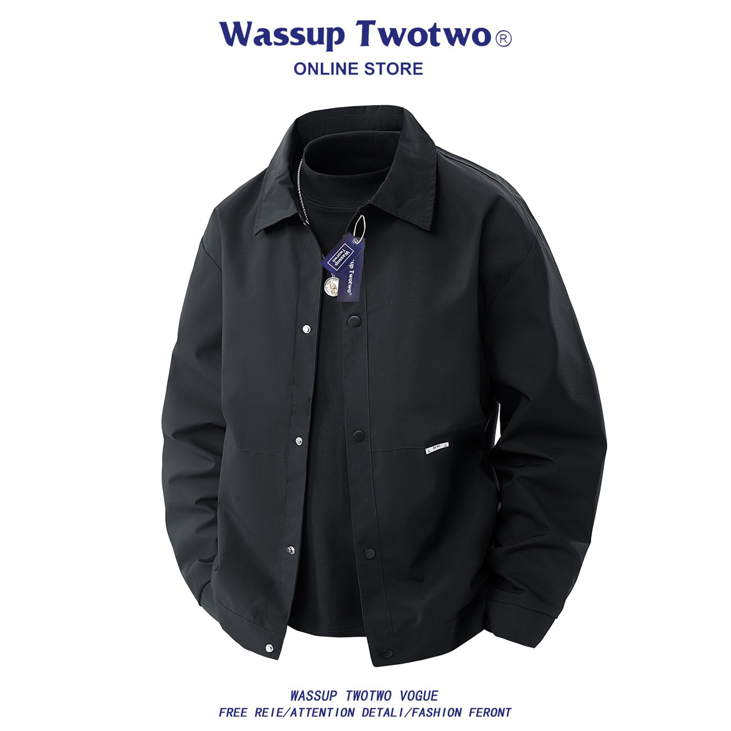 WASSUP TWO TWO翻领夹克男秋冬2025新款宽松百搭潮流衬衫休闲外套