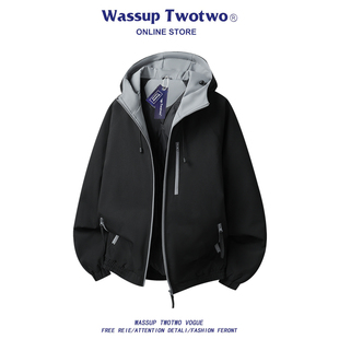 冬季 WASSUP 休闲风连帽棉衣男款 TWO韩式 加绒情侣宽松棉服外套 TWO