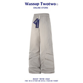 男春秋宽松休闲情侣阔腿长裤 WASSUP 子 纯色伞兵工装 裤 TWO TWO美式