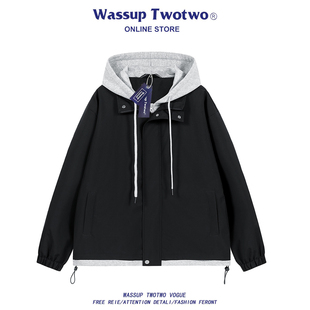 宽松休闲百搭工装 WASSUP 复古假两件外套男春秋季 TWO美式 夹克 TWO