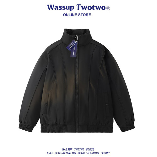 WASSUP TWO TWO冬季潮牌加厚立领棉衣男宽松百搭棉袄保暖棉服外套