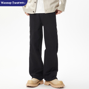 TWO 复古高街垂感纯棉宽松微喇休闲直筒裤 TWO工装 男美式 裤 WASSUP