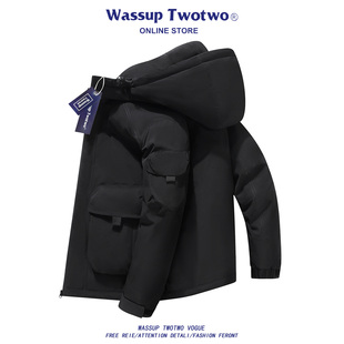 羽绒服时尚 WASSUP 新款 TWO冬季 潮流男大口袋外套休闲连帽夹克 TWO