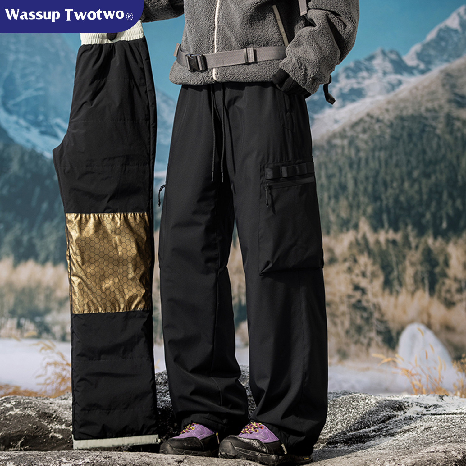 WASSUP TWO TWO户外工装风棉裤男款冬季加厚保暖裤防风防水防寒裤