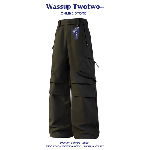 WASSUP TWO TWO潮牌运动冲锋裤男款春秋季高级感痞帅直筒休闲长裤