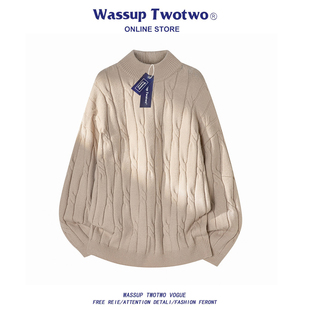 半高圆领毛衣男时尚 WASSUP 潮牌时尚 TWO秋季 宽松休闲舒适上衣 TWO