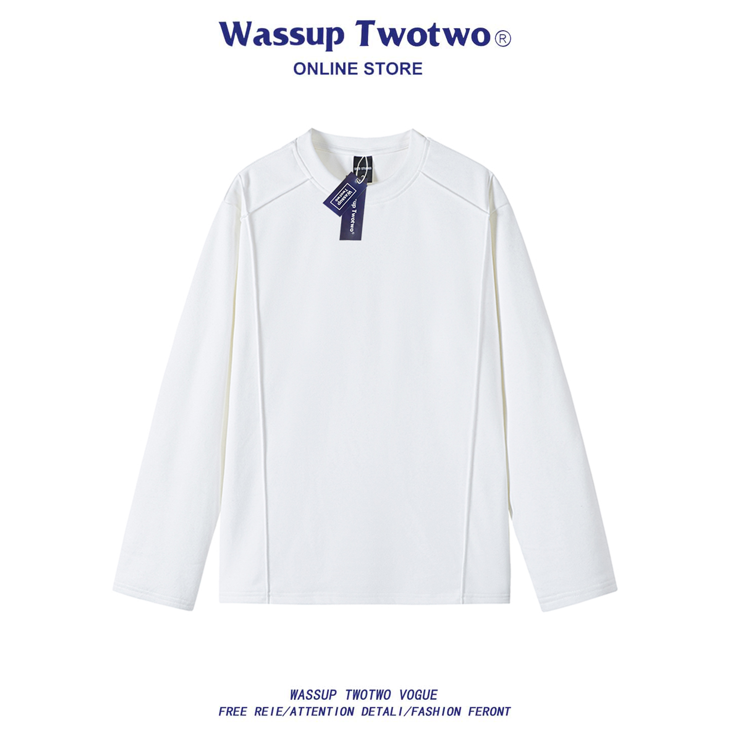 WASSUP TWO TWO美式复古圆领卫衣男春秋季潮牌宽松休闲长袖打底衫