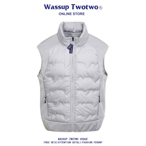 WASSUP TWO TWO鸭绒羽绒马甲男轻薄保暖立领无袖马夹坎肩背心外套
