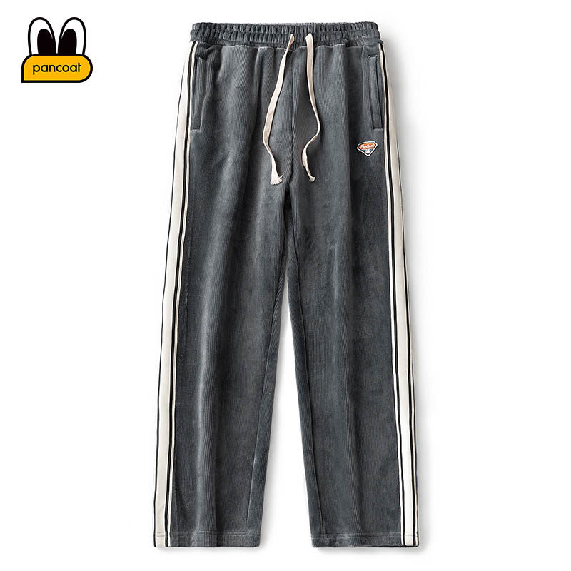 PANCOAT 盼酷字母刺绣潮牌加绒秋冬季新款情侣直筒男女休闲长裤子