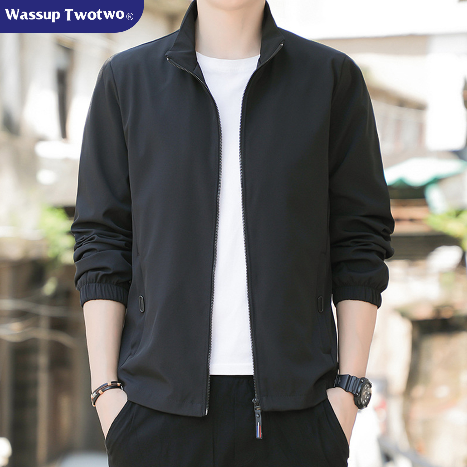 WASSUP TWO TWO春秋外套男士2025年新款秋冬立领潮牌加绒休闲夹克