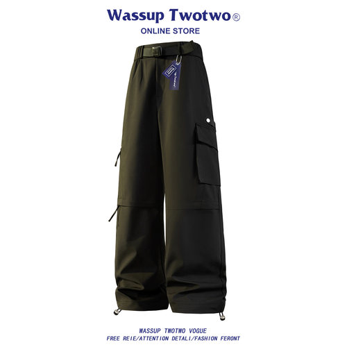 WASSUP TWO TWO日系多口袋工装裤春秋季宽松直筒高街阔腿休闲长裤