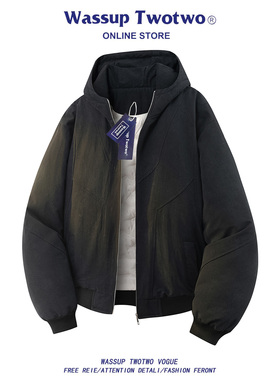 WASSUP TWO TWO美式连帽羽绒服男款加厚2025新款秋冬情侣轻薄外套