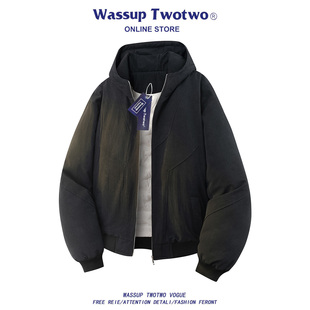 加厚2025新款 WASSUP 连帽羽绒服男款 TWO美式 秋冬情侣轻薄外套 TWO