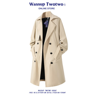 风衣男秋冬季 TWO英伦风中长款 双排扣宽松翻领大衣外套 TWO WASSUP